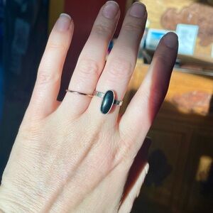 Sterling Silver Black Jade Ring - Adjustable